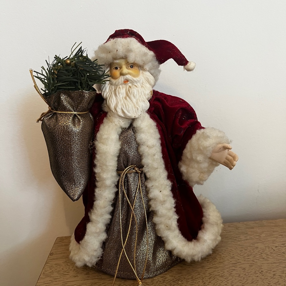 Vintage Santa Claus Tree Topper Old World Porcelain Hand Painted Christmas Xmas